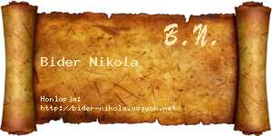 Bider Nikola névjegykártya